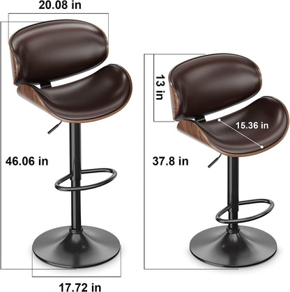 YaFiti Bar Stools Modern Adjustable Swivel Barstools, Set of 2(Brown)