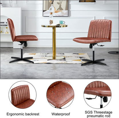 YaFiti Armless Office Desk Chair No Wheels Modern Swivel Vanity Chair, Brown