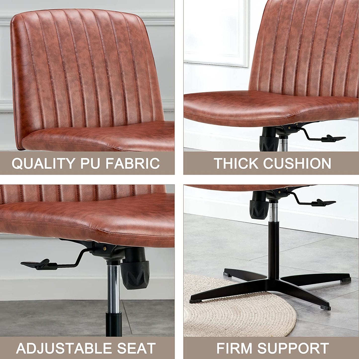 YaFiti Armless Office Desk Chair No Wheels Modern Swivel Vanity Chair, Brown