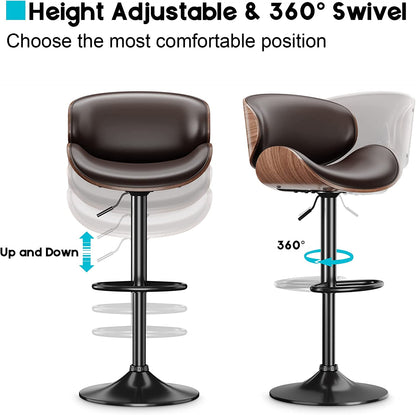 YaFiti Bar Stools Modern Adjustable Swivel Barstools, Set of 2(Brown)