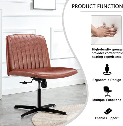 YaFiti Armless Office Desk Chair No Wheels Modern Swivel Vanity Chair, Brown