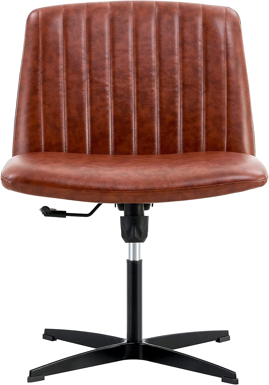 YaFiti Armless Office Desk Chair No Wheels Modern Swivel Vanity Chair, Brown