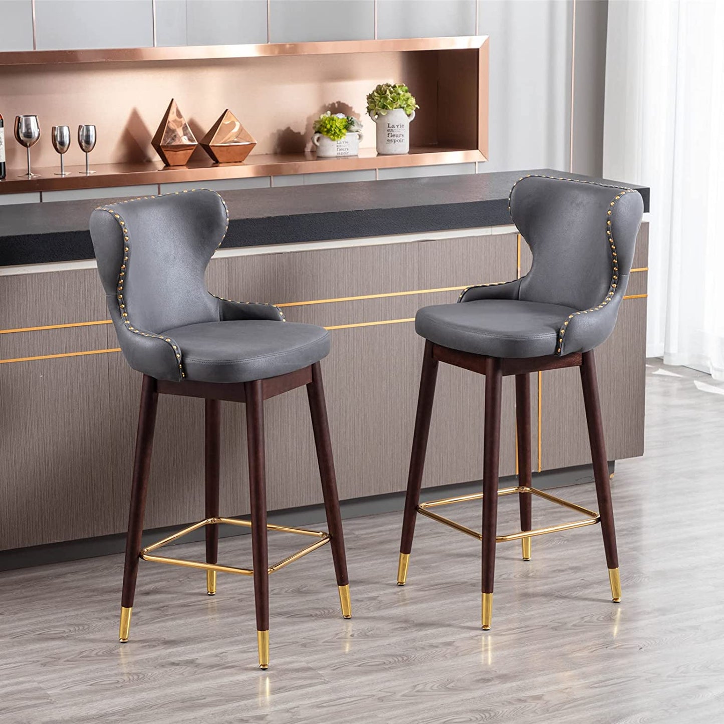 YaFiti Counter Height Chairs Set of 2 29.9''Modern Leathaire Fabric Bar Stools  (Dark Grey)