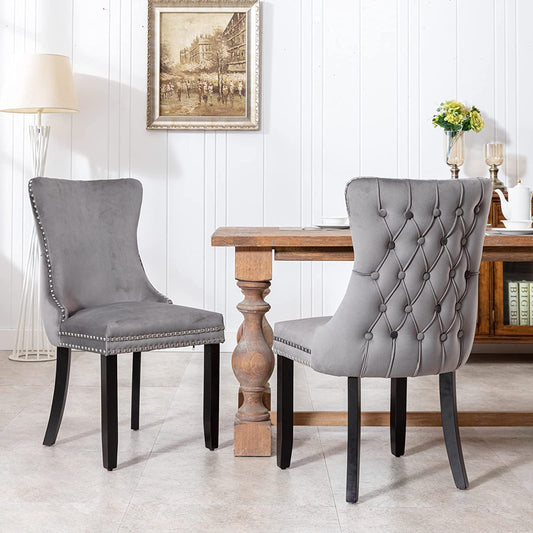 YaFiti Velvet Dining Chairs Set of 2 Upholstered High-end Tufted Dining Room Chair,Grey