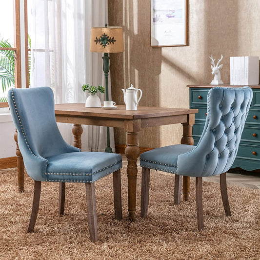 YaFiti Velvet Dining Chairs Set of 2 Upholstered High-end Tufted Dining Room Chair,Light Blue