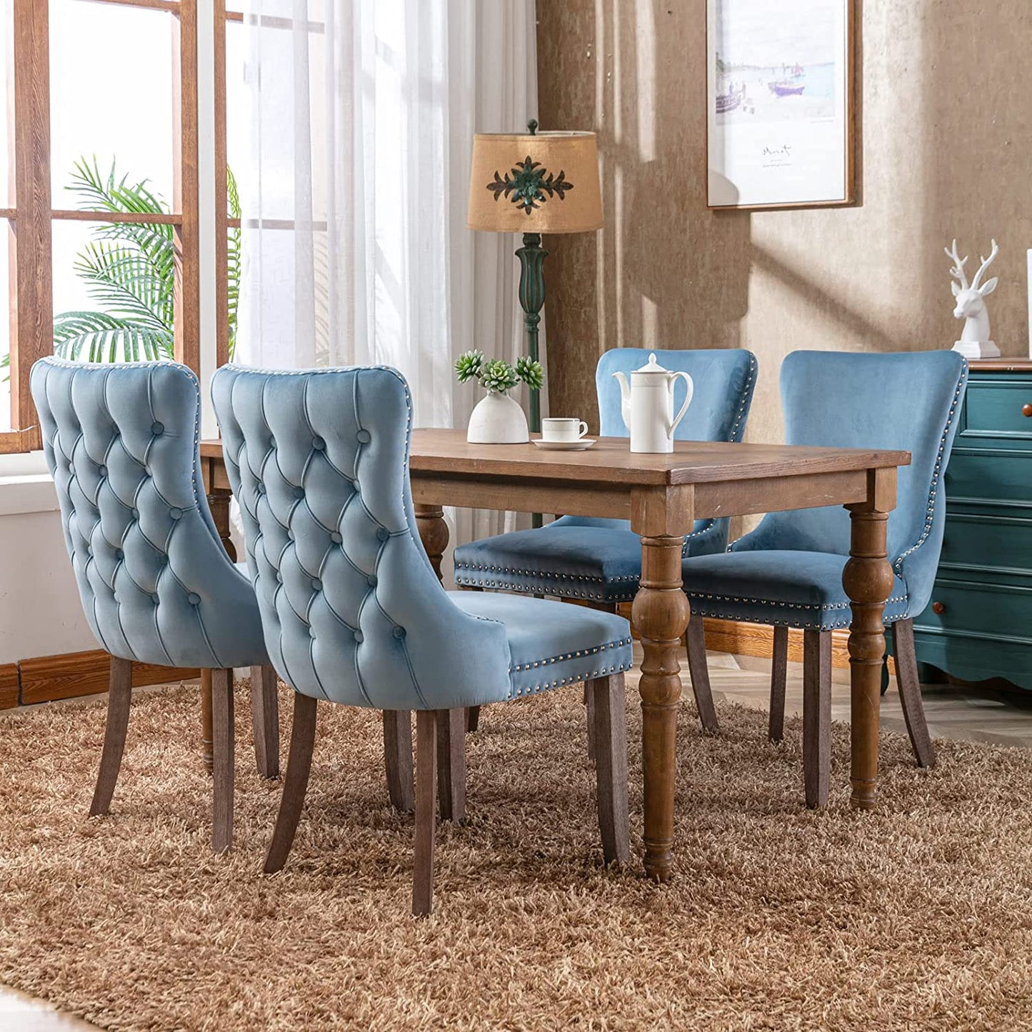 YaFiti Velvet Dining Chairs Set of 2 Upholstered High-end Tufted Dining Room Chair,Light Blue