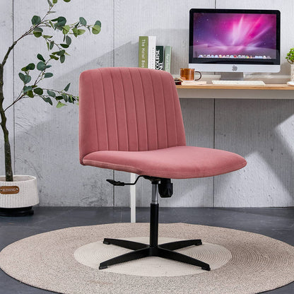 YaFiti Armless Office Desk Chair No Wheels Modern Swivel Vanity Chair, Pink