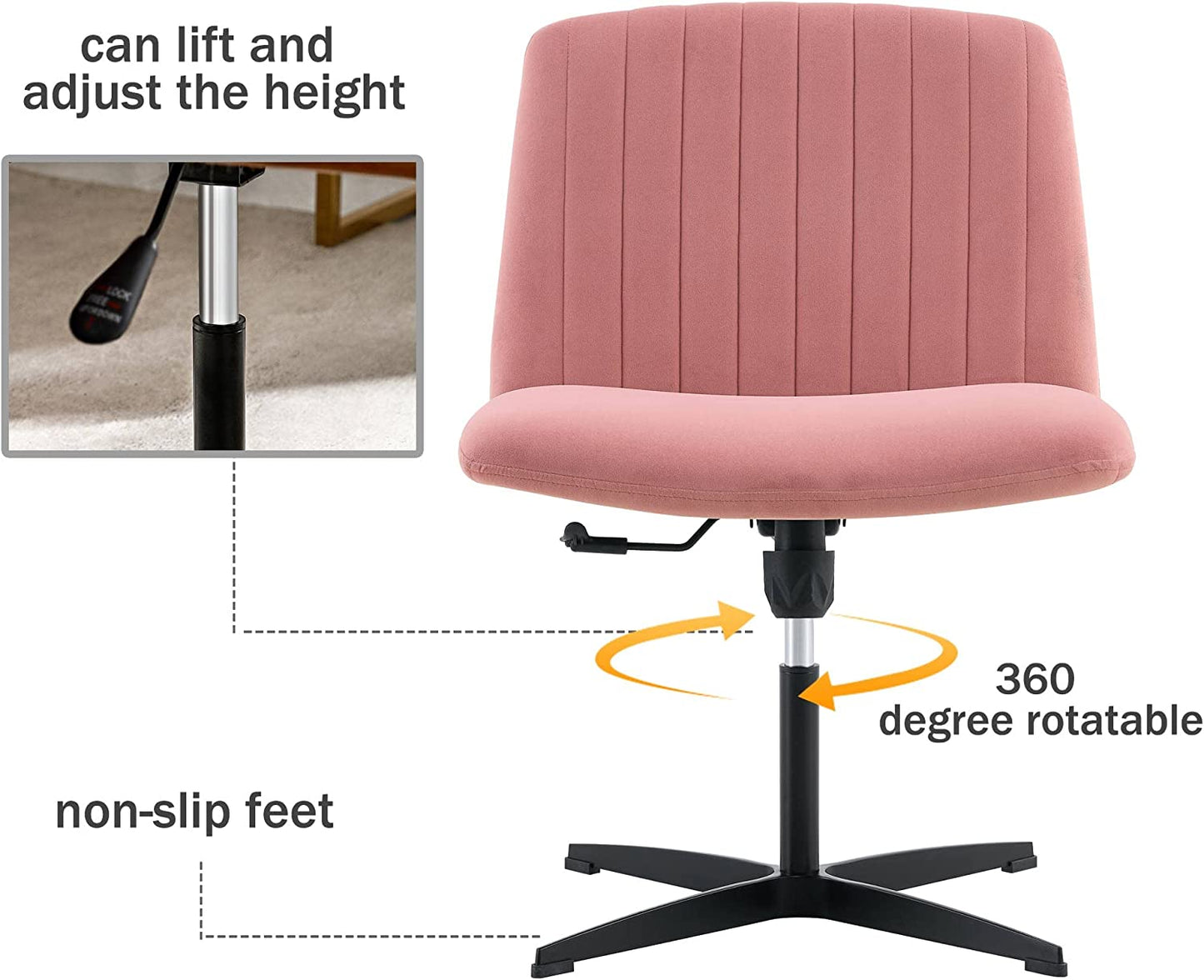 YaFiti Armless Office Desk Chair No Wheels Modern Swivel Vanity Chair, Pink