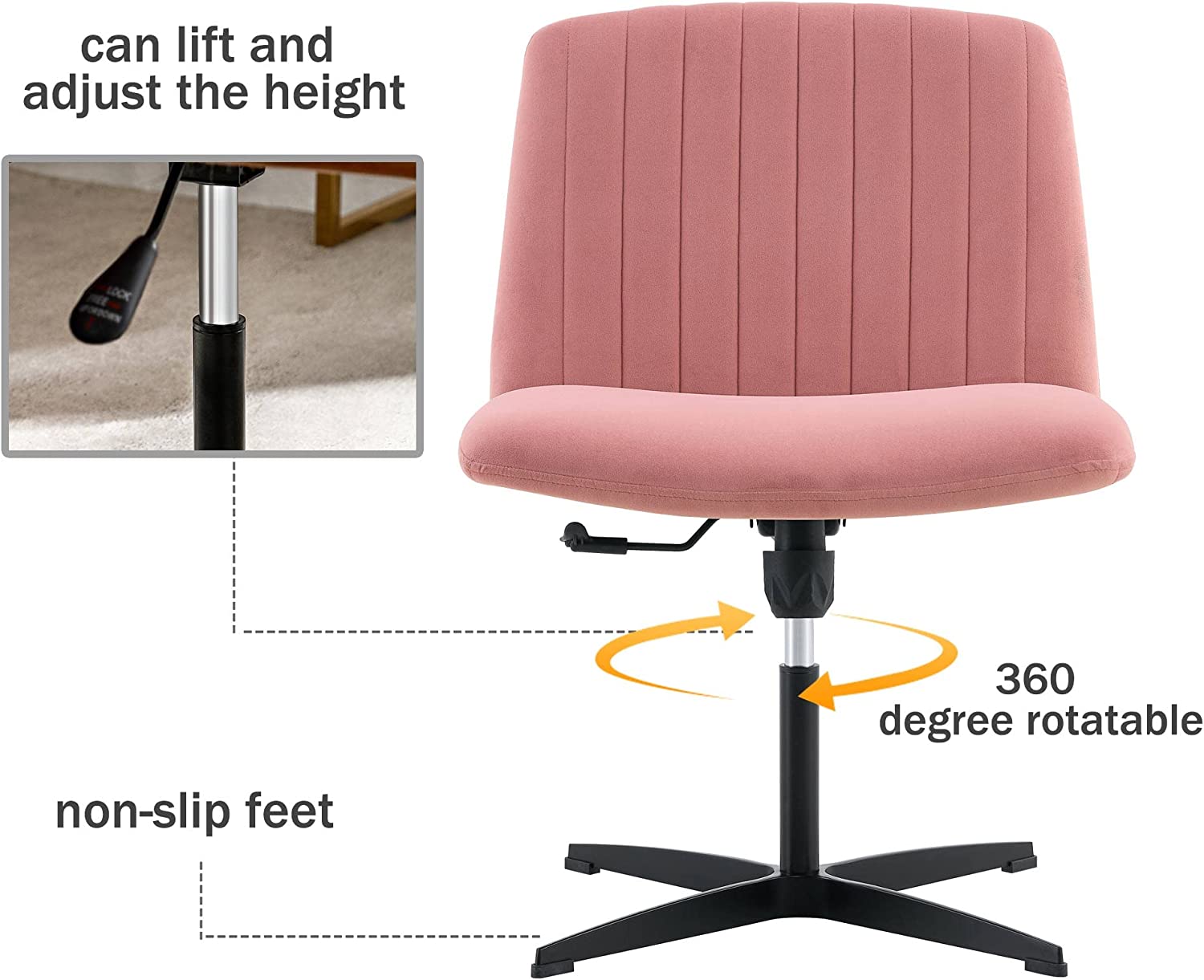 YaFiti Cross Legged Office Chair Armless Office Desk Chair No