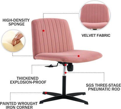 YaFiti Armless Office Desk Chair No Wheels Modern Swivel Vanity Chair, Pink