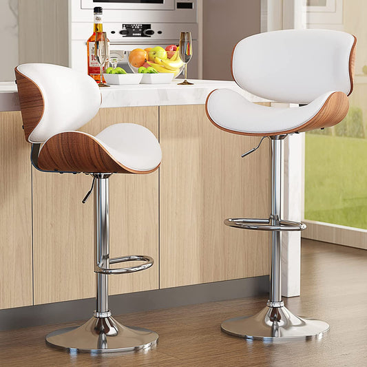 YaFiti Bar Stools Modern Adjustable Swivel Barstools, Set of 2(White)