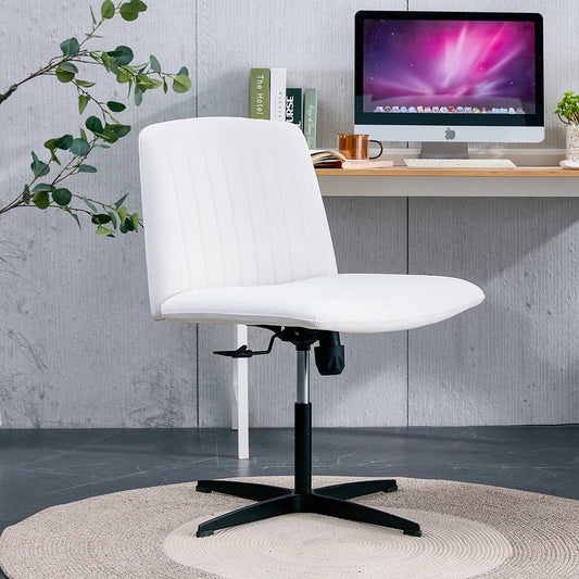 YaFiti Armless Office Desk Chair No Wheels Modern Swivel Vanity Chair, White