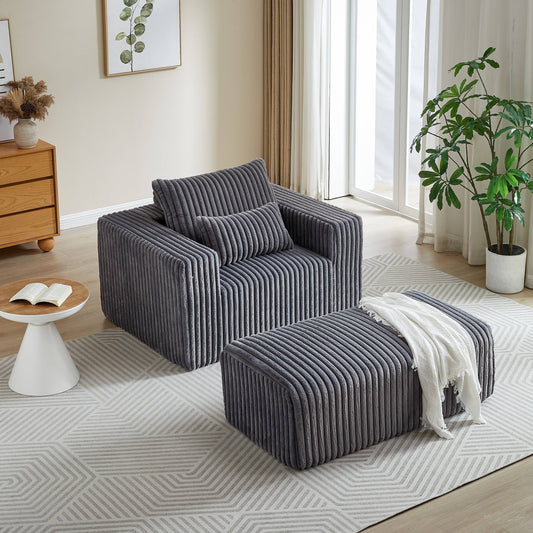 GIKPAL 62.5"x48.5" Oversized Sleeper Sofa Bed, Plush Corduroy Fabric Sectional Sofa with Removable Footrest & No Assembly Required, Modern Sleeper Couch for Living Room, Gray