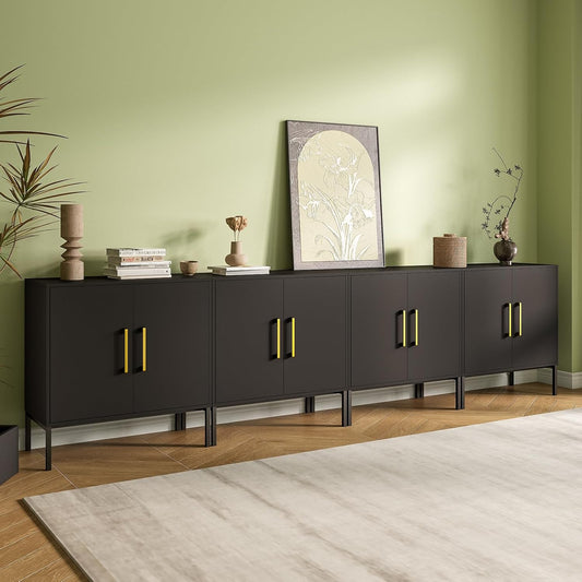 GIKPAL Kitchen Storage Cabinet, Sideboard Buffet Cabinet with Extra Storage Drawers, Wooden Buffet Cabinet Accent with Adjustable Shelf Set of 4, Black