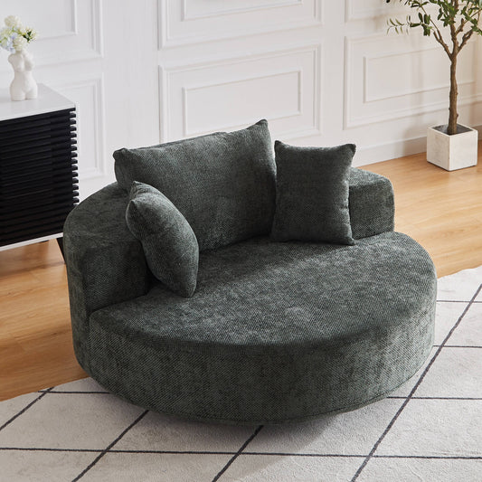 GIKPAL 55"x55" Oversized Swivel Sleeper Sofa Bed, Chenille Fabric Sectional Sofa with 360° Swivel Base & Backrest Pillow, No Assembly Required, Modern Sleeper Couch for Living Room, Green