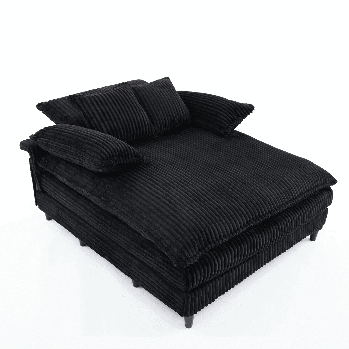 GIKPAL 54.75" Wide Oversized Chaise Lounge Chair with Fluffy Cushions, Deep Seat & Adjustable 4-Position Recline, Corduroy Sofa Bed with 2 Pillows, Leisure Sleeper Sofa Chair for Living Room, Black