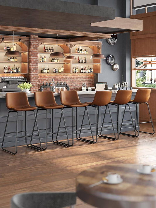 GIKPAL Bar Stools 26" Faux Leather Counter Height Barstools with Back Set of 6, Modern Counter Stools with Metal Legs and Footrest, Armless Chairs with Back for Kitchen Living Room Pub, Dark Brown