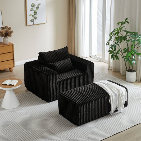 GIKPAL 62.5"x48.5" Oversized Sleeper Sofa Bed, Plush Corduroy Fabric Sectional Sofa with Removable Footrest & No Assembly Required, Modern Sleeper Couch for Living Room, Black