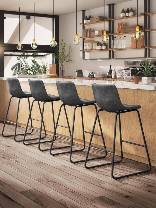 GIKPAL Bar Stools 30" Faux Leather Counter Height Barstools with Back Set of 6, Modern Counter Stools with Metal Legs and Footrest, Armless Chairs with Back for Kitchen Living Room Pub,Gray