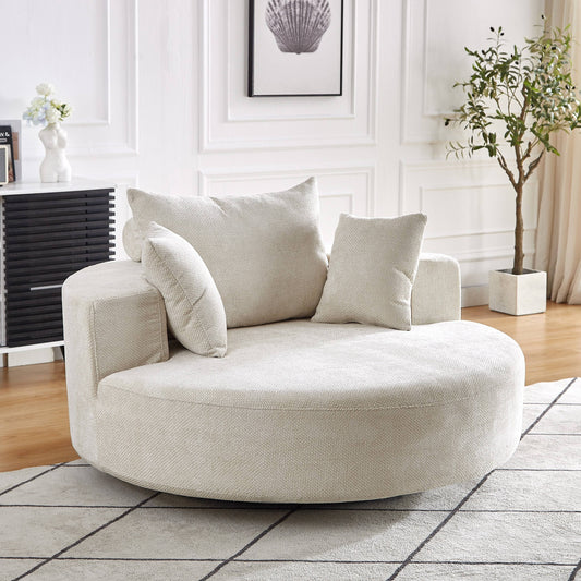GIKPAL 55"x55" Oversized Swivel Sleeper Sofa Bed, Chenille Fabric Sectional Sofa with 360° Swivel Base & Backrest Pillow, No Assembly Required, Modern Sleeper Couch for Living Room, Beige