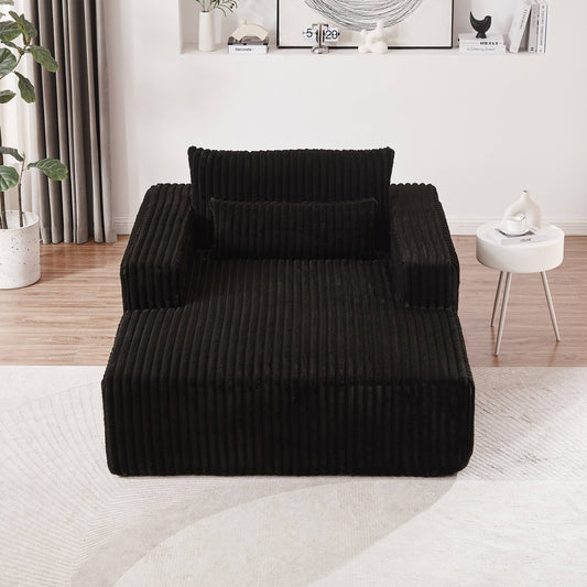 GIKPAL 75 Inch Oversized Sleeper Sofa Bed, Plush Corduroy Fabric Sectional Sofa with Backrest Pillow & No Assembly Required, Modern Sleeper Couch for Living Room, Black