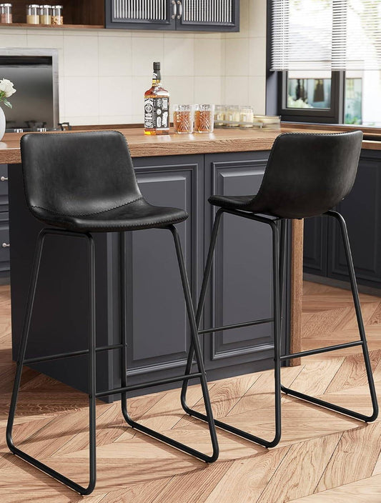 GIKPAL Bar Stools 30" Faux Leather Counter Height Barstools with Back Set of 2, Modern Counter Stools with Metal Legs and Footrest, Armless Chairs with Back for Kitchen Living Room Pub, Black