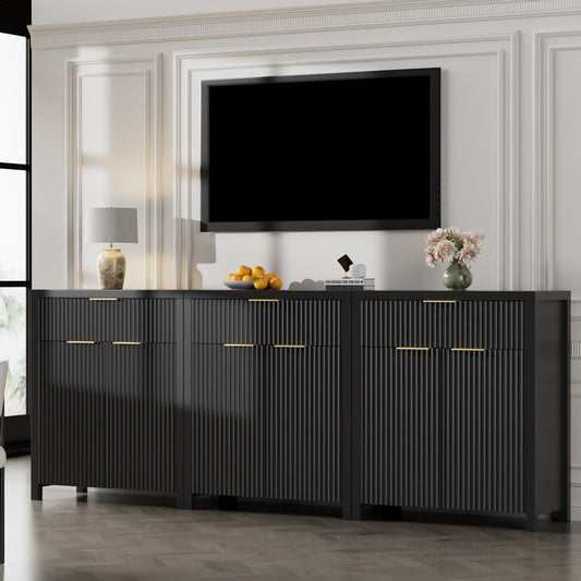 GIKPAL Storage Cabinet Buffet, Entryway Living Room TV Stand for TVs with Extra Storage Drawers Set of 3, Sideboard Cabinet Console Table with 3 Adjustable Shelves, Black
