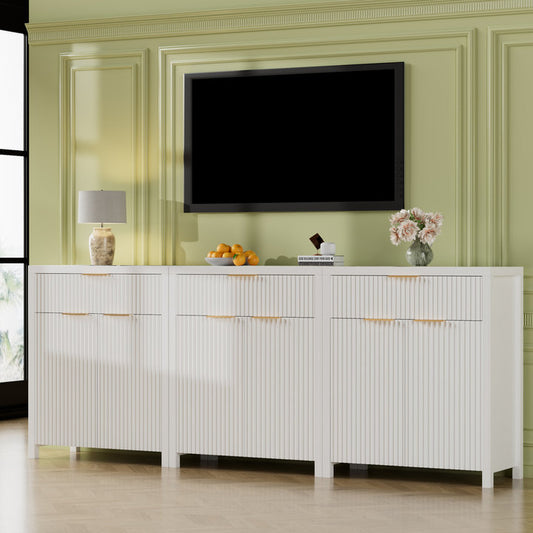 GIKPAL Storage Cabinet Buffet, Entryway Living Room TV Stand for TVs with Extra Storage Drawers Set of 3, Sideboard Cabinet Console Table with 3 Adjustable Shelves, White