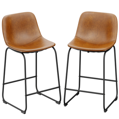 YaFiti 26'' PU Leather Upholstered Bar Stool Set of 2,Modern Bar Chairs for Kitchen Living Room Pub, Brown