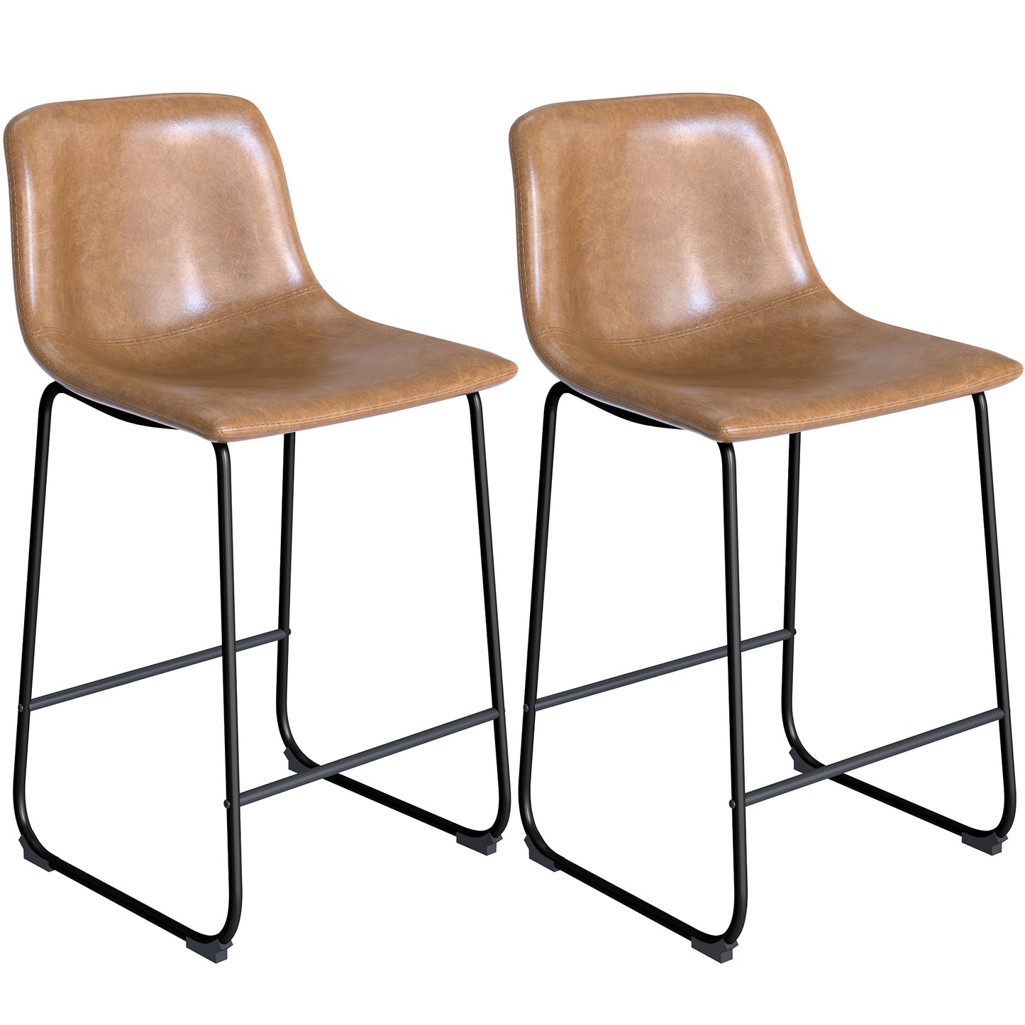 YaFiti 26'' PU Leather Upholstered Bar Stool Set of 2,Modern Bar Chairs for Kitchen Living Room Pub, Light Brown