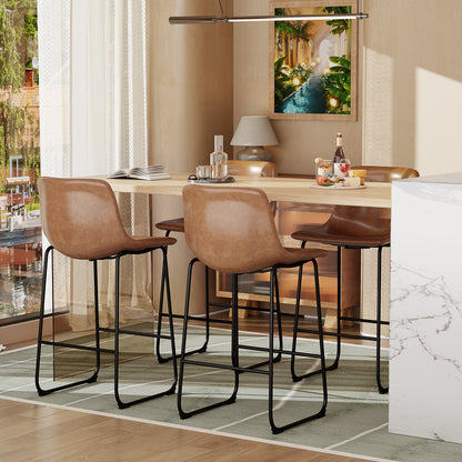 YaFiti 26'' PU Leather Upholstered Bar Stool Set of 2,Modern Bar Chairs for Kitchen Living Room Pub, Light Brown