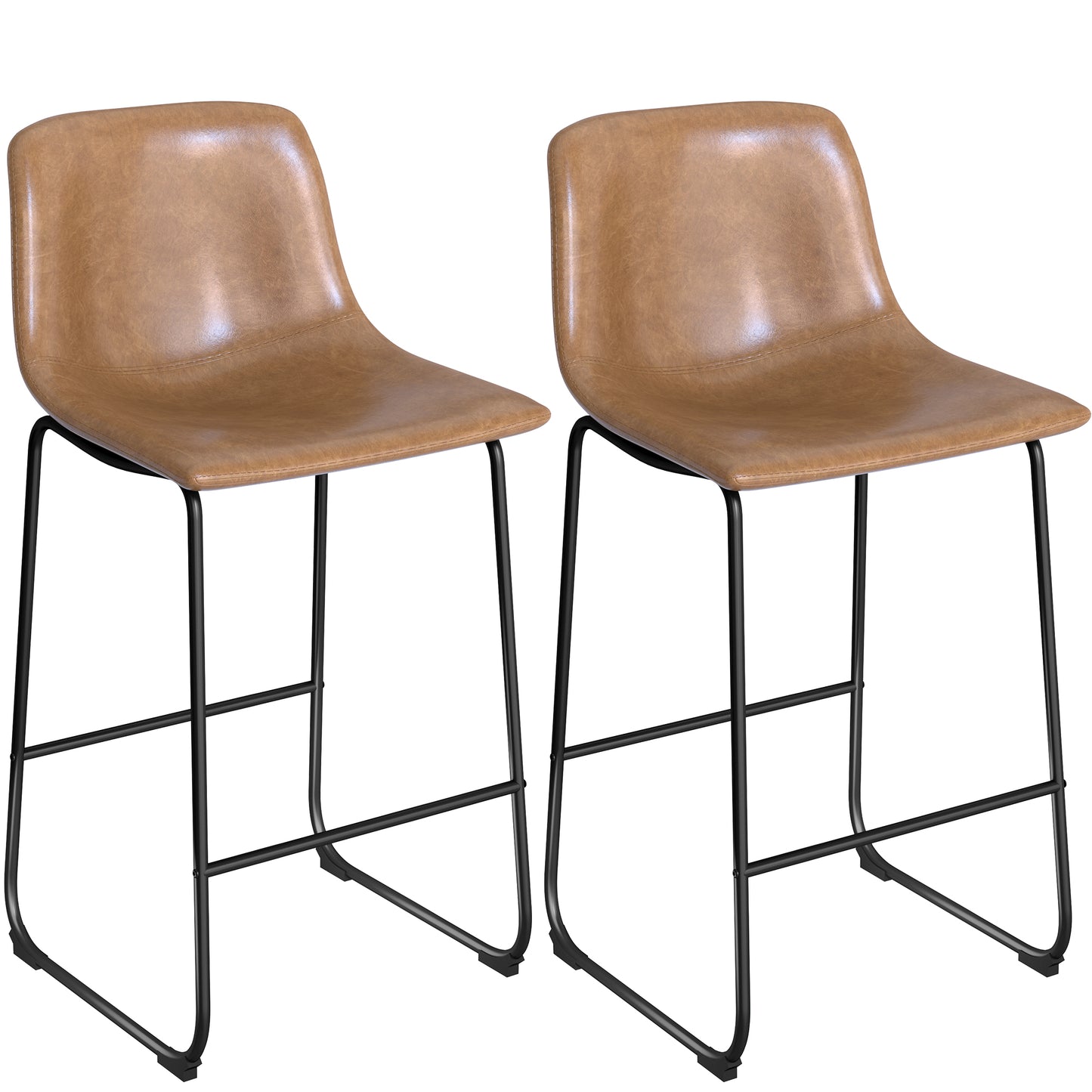 YaFiti 26'' PU Leather Upholstered Bar Stool Set of 2,Modern Bar Chairs for Kitchen Living Room Pub, Light Brown