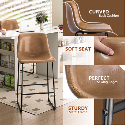 YaFiti 26'' PU Leather Upholstered Bar Stool Set of 2,Modern Bar Chairs for Kitchen Living Room Pub, Light Brown