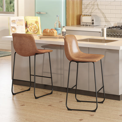 YaFiti 26'' PU Leather Upholstered Bar Stool Set of 2,Modern Bar Chairs for Kitchen Living Room Pub, Light Brown