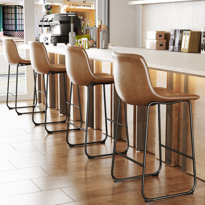 YaFiti 26'' PU Leather Upholstered Bar Stool Set of 2,Modern Bar Chairs for Kitchen Living Room Pub, Light Brown