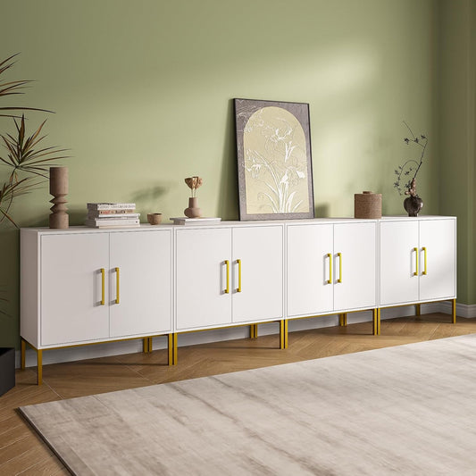 GIKPAL Buffet Cabinet with Drawers, Coffee Bar Cabinet for Kitchen with Adjustable Shelf and Doors, Sideboard Cabinet Accent Console for Dining Living Room, White Set of 4